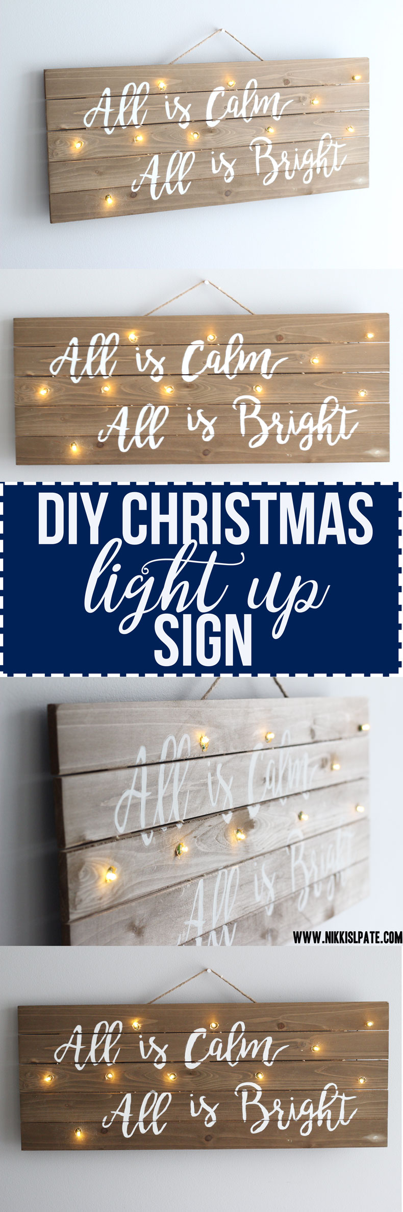 DIY Christmas Light Up Sign || Easy fun craft decor for the holidays! - Nikki's Plate