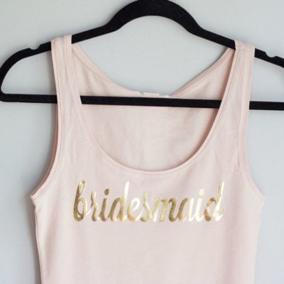 DIY bridesmaid tank top shirts blush and gold || Bridesmaids proposal || www.nikkisplate.com