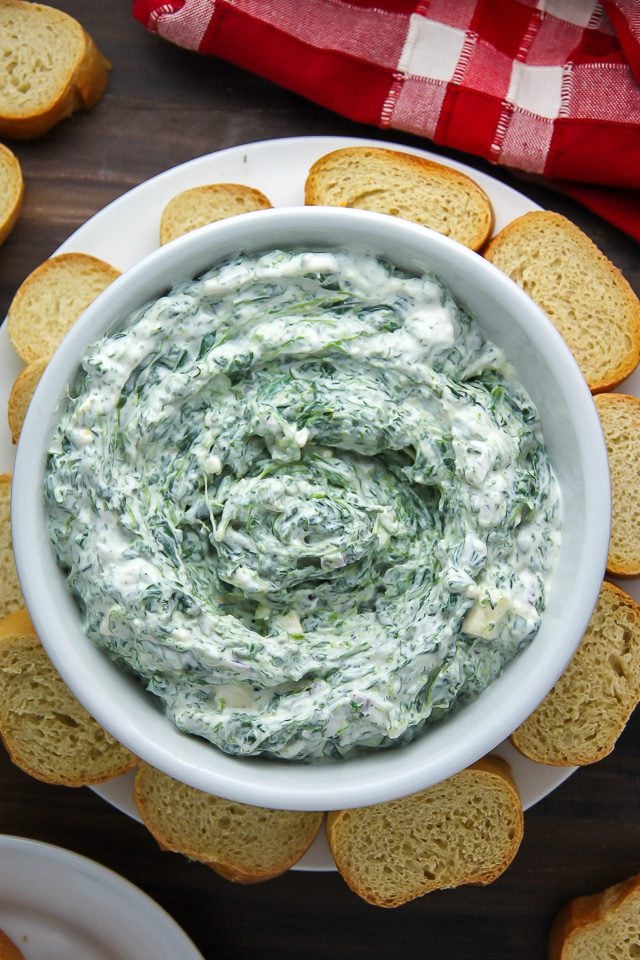 Greek yogurt spinach dip is a easy St. Patrick's Day Recipe for a party