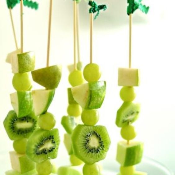 These all green fruit skewers are a great healthy St. Patrick's Day treat
