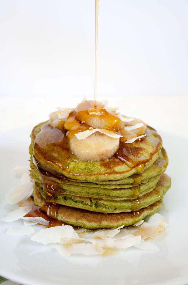 Matcha Banana Pancakes are a festive St. Patrick's Day Recipe that's healthy and filling