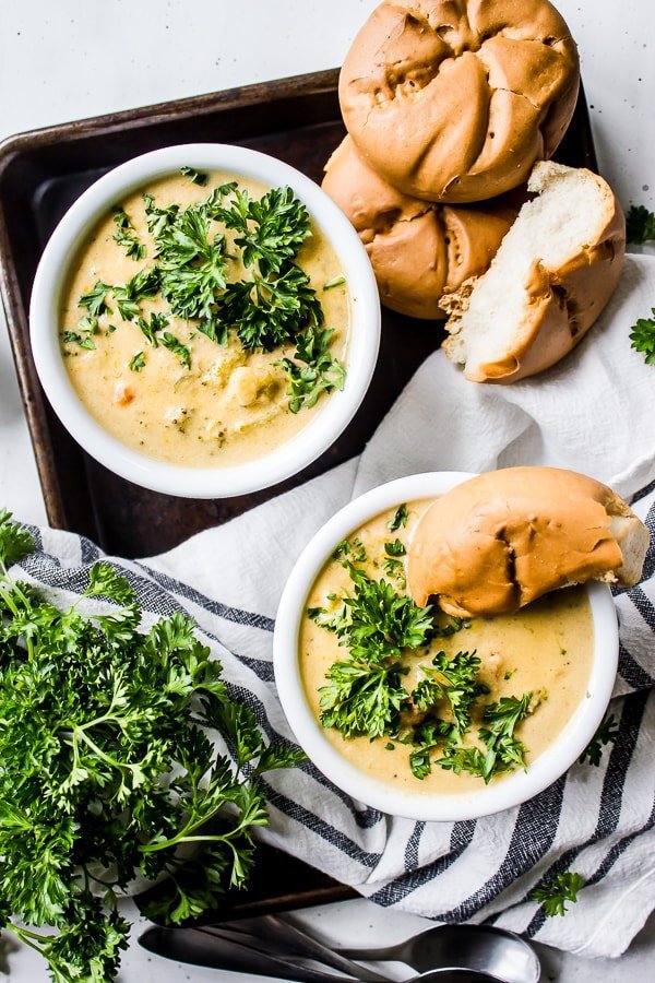 15 Creamy Vegan Soup Recipes; Slow cooker broccoli and vegan cheese soup is rich and creamy