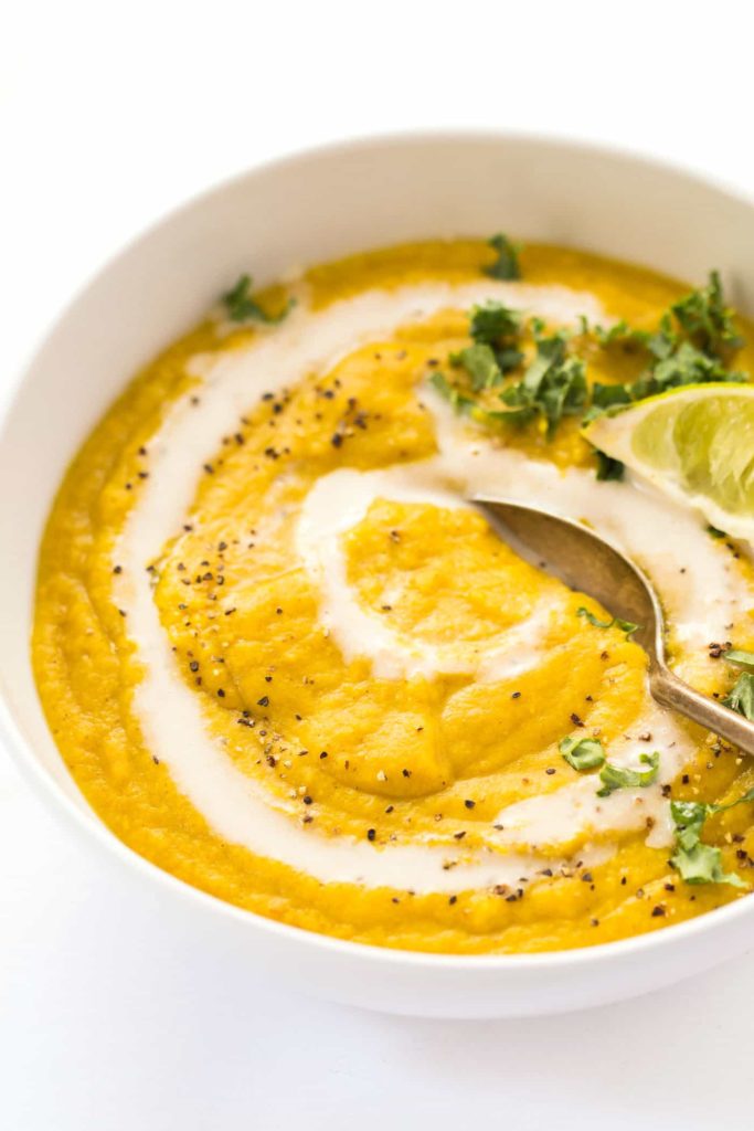15 Creamy Vegan Soup Recipes; Tumeric and cauliflower soup is packed with healthy, healing flavor