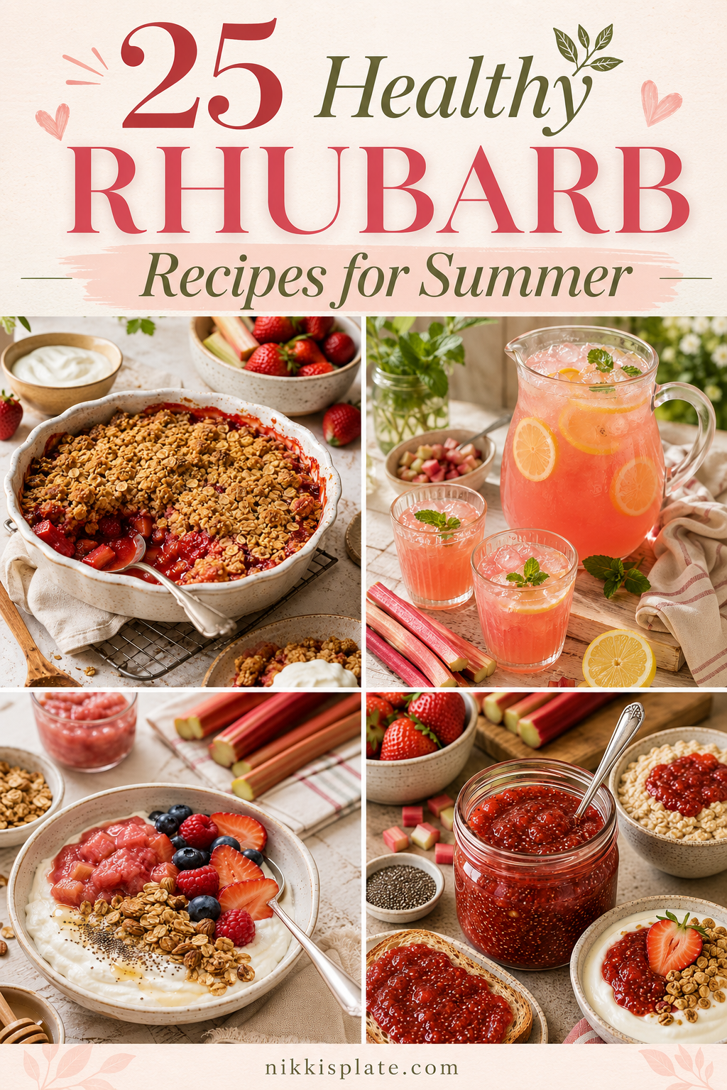 Fresh and healthy rhubarb recipes for summer, including popsicles, muffins, bars, crisps, and easy ways to use garden rhubarb.