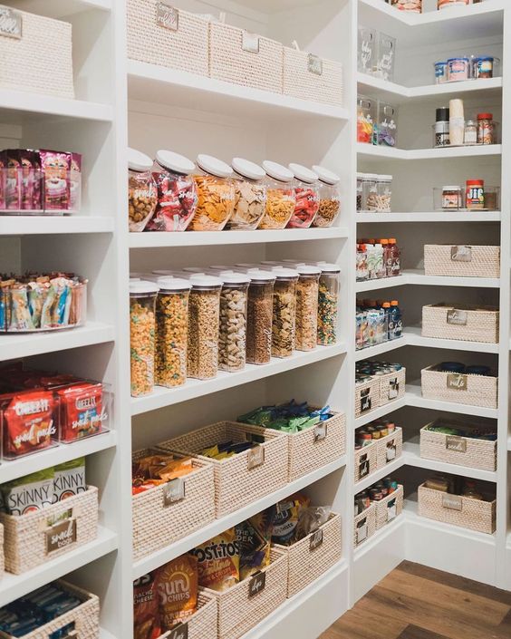 pantry, must haves to stock up on, white pantry, pantry organization
