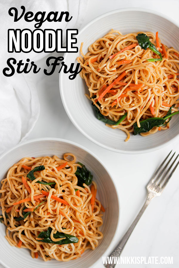 This Easy Vegan Noodle Stir Fry is made with fresh vegetables, Tamari sauce, garlic, and spiced up with optional Sriracha sauce. This healthy dish can be made in less then 30 minutes! #veganstirfry