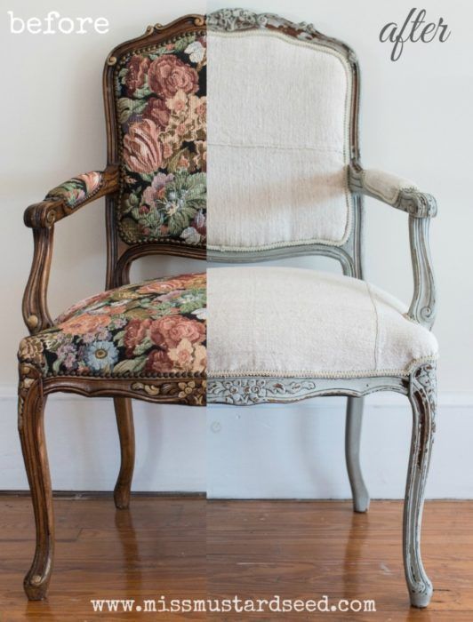FarmHouse Living Room on a Budget; reupholstering an accent chair, DIY