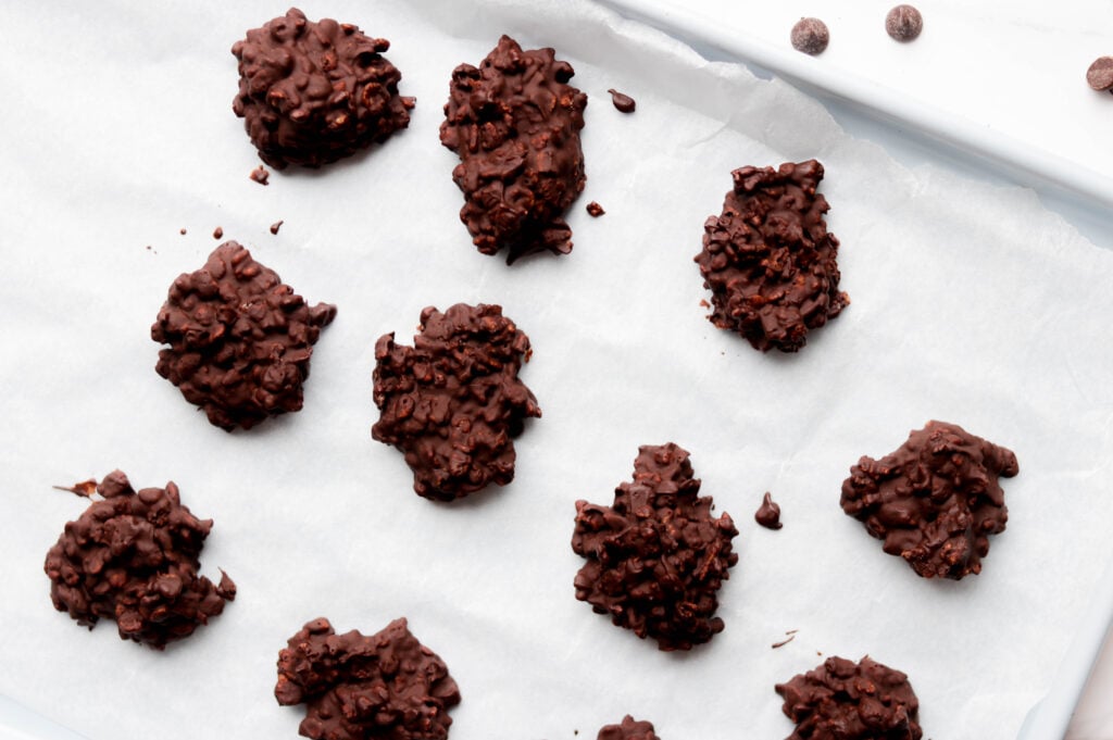 frozen 2 Ingredient Chocolate Rice Krispy Bites; A simple healthy dessert treat that is vegan, dairy free and guilt free! Made with only two ingredients, chocolate and brown rice krispie cereal!