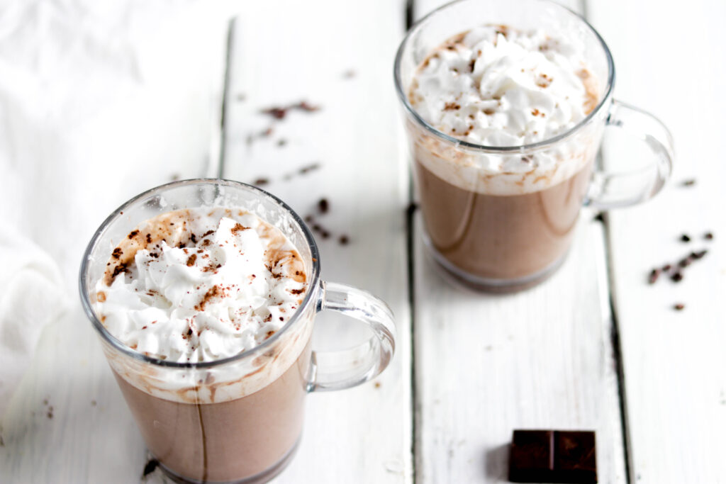 Dairy Free Peanut Butter Hot Chocolate; a delicious healthy hot chocolate recipe that is dairy-free and vegan friendly! Made with almond milk and real chocolate goodness! Sweetened with natural sugars from maple syrup! #hotchocolate #veganhotchocolate