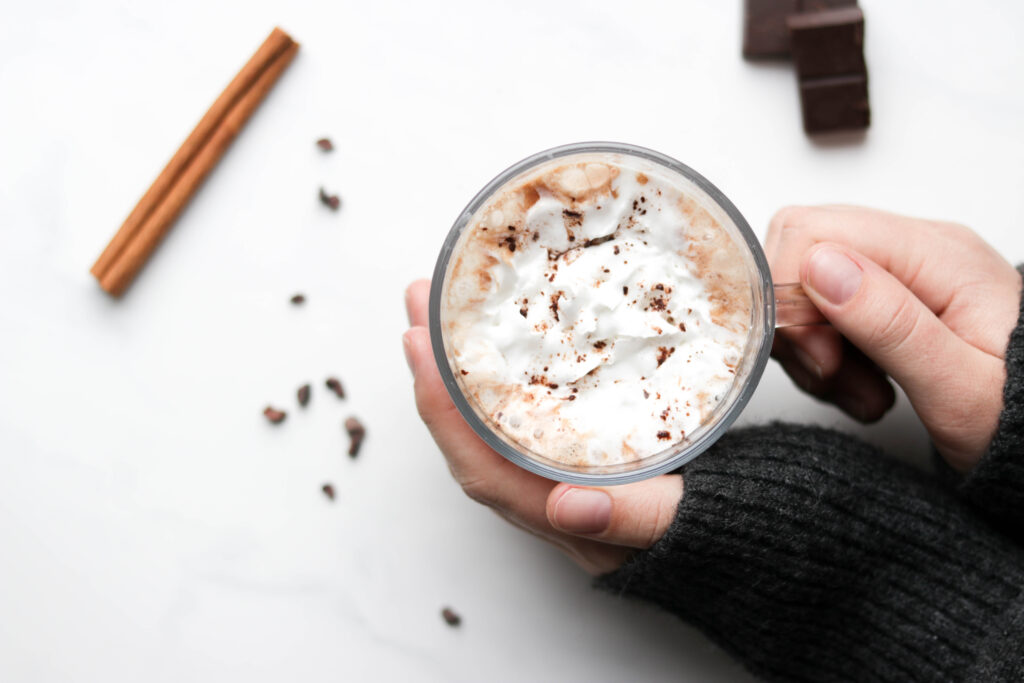 Dairy Free Peanut Butter Hot Chocolate; a delicious healthy hot chocolate recipe that is dairy-free and vegan friendly! Made with almond milk and real chocolate goodness! Sweetened with natural sugars from maple syrup! #hotchocolate #veganhotchocolate