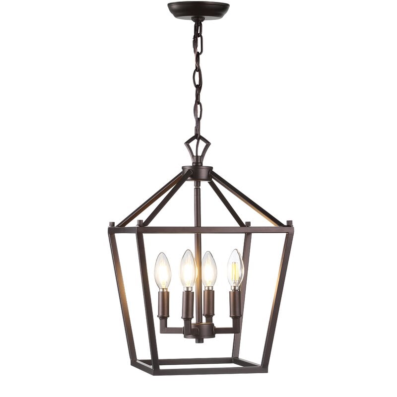 Farmhouse living room on a budget; black chandelier from Wayfair