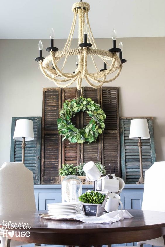 old antique shutters decor dining room; Farmhouse Wall Decor Ideas