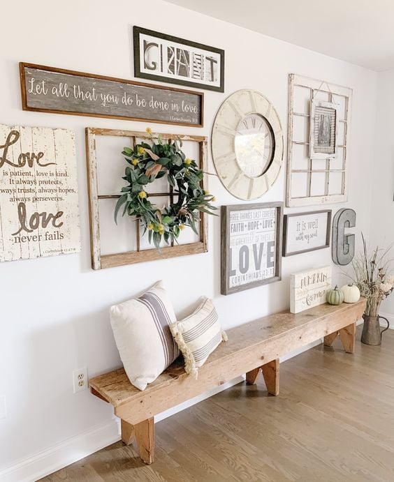 Gallery Wall with antiques; Farmhouse Wall Decor Ideas
