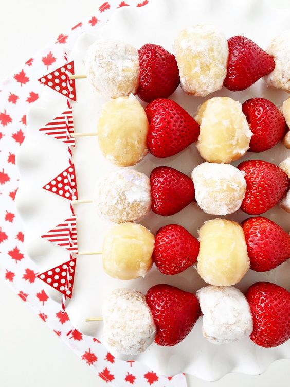 Canada Day Food Ideas - kebabs, fruit, red and white