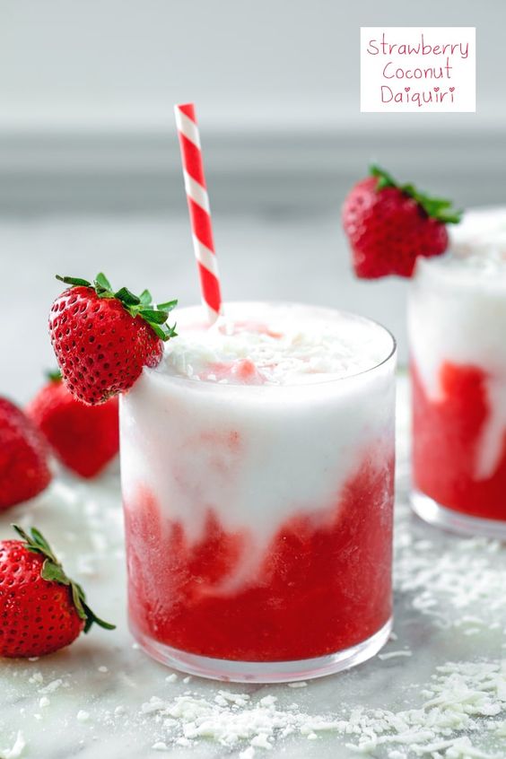 Canada Day Food Ideas: Recipes and Drinks - red and white strawberry coconut daiquiri