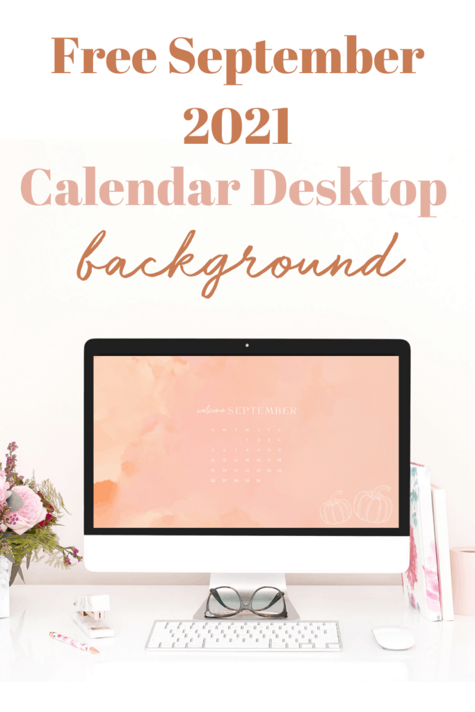 Free September 2021 Desktop Calendar Background with pinks, orange and pumpkins