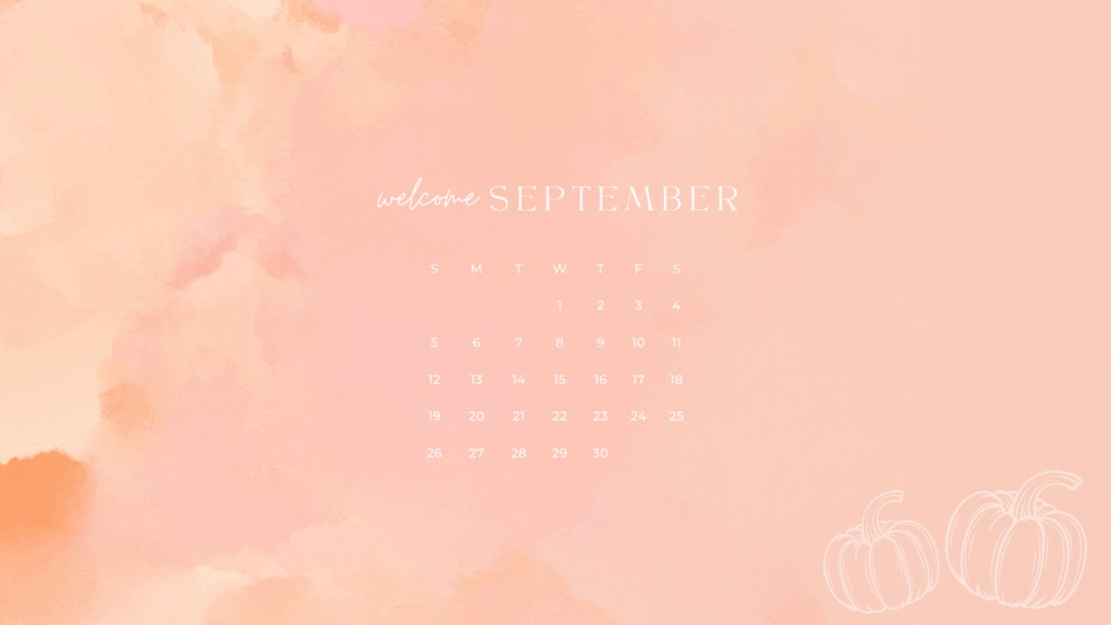 Free September 2021 Desktop Calendar Background with pinks, orange and pumpkins