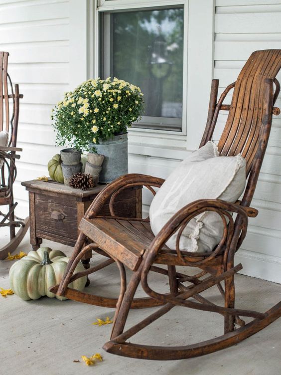 7 Fall Porch Decor Must Haves; rocking chair, antiques, old