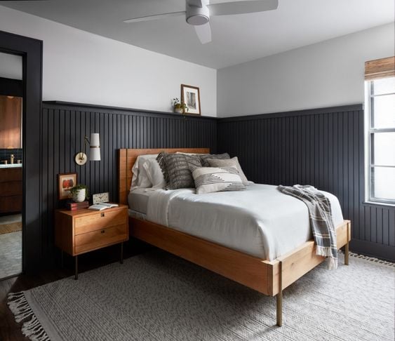 Best NEW bedrooms by Joanna Gaines from Fixer Upper; navy blue bedroom,
