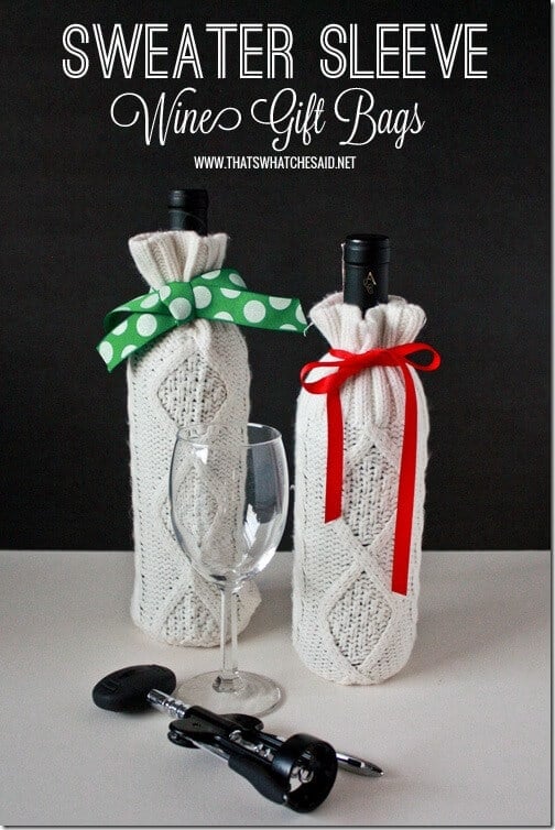 Easy Homemade Gift Ideas to Make this Year - sweaters for wine, diy wine bag