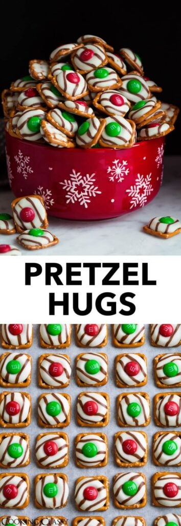 Pretzel M&M Hugs - inexpensive no bake Christmas desserts