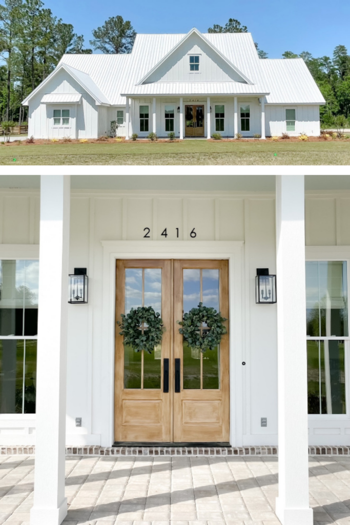 Beautiful Farmhouse Front Porches; white front porch, white siding