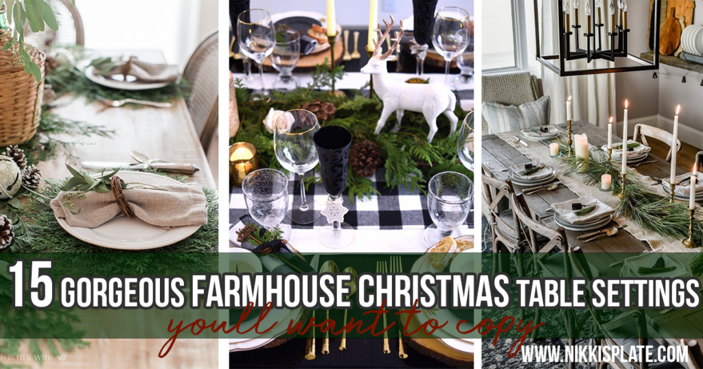 Gorgeous Farmhouse Christmas Table Setting Ideas You'll Want to Copy! - Here are simple yet elegant tablescapes for your to recreate this year! Centerpieces, dishware, lighting and more!