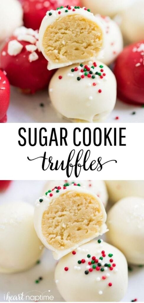 Sugar Cookie Truffles - -15 Inexpensive No Bake Christmas Desserts to Impress Your Friends and Family! - If you don’t have time to bake this Christmas, these inexpensive no bake festive desserts are the way to go. Some of my favorite recipes are here.