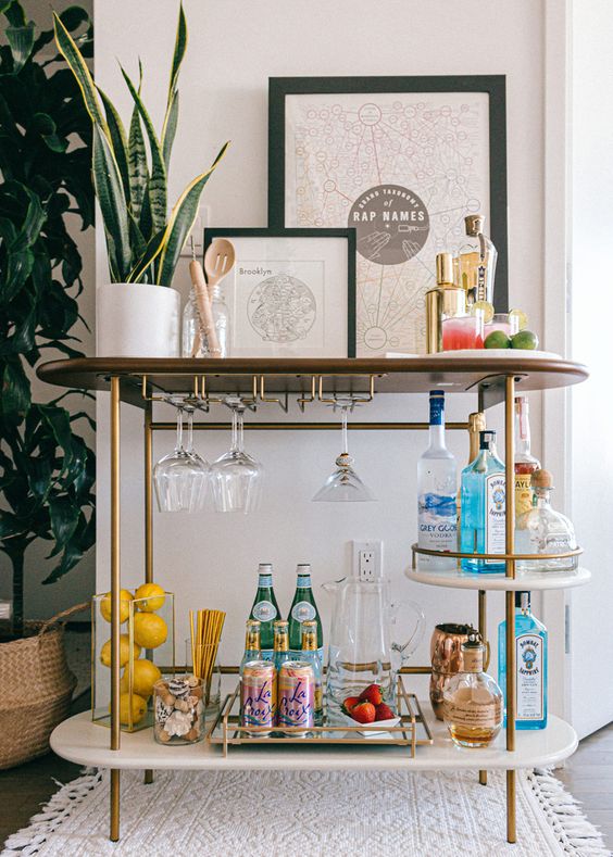 How to Create a Perfect Bar Cart That Will Have Your Guests Impressed! gold bar cart