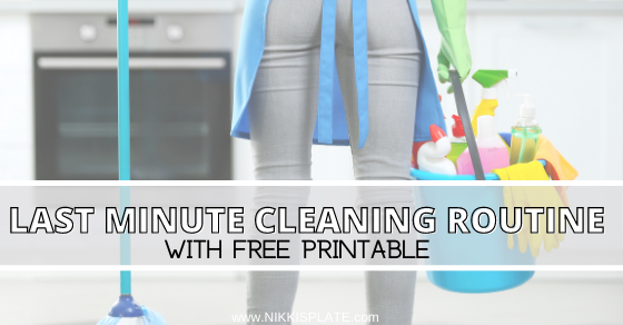 Last Minute Cleaning Routine; This cleaning schedule is easy to follow, not overwhelming and gives you a nice clean home in 30 minutes or less.