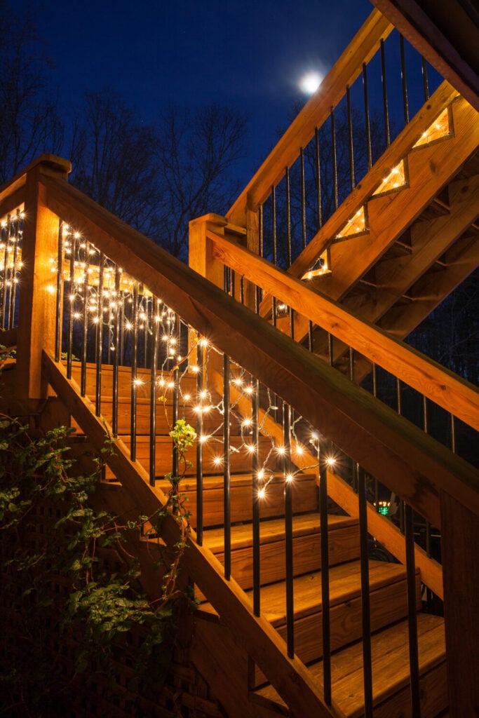 Patio lights string ideas; Transform your outdoor area into an entertaining hub with these 27 light string patio ideas. string lights on deck stairs