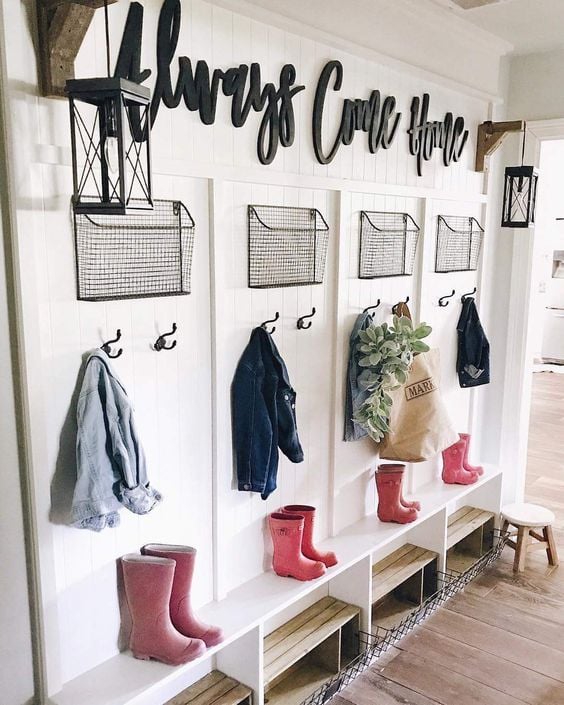 39 Tips to Decorate a Mudroom on a Budget; Learn how to transform your mudroom into a warm and inviting space that you will love! charging station, electronic zone - kids mudroom, family friendly, children, family 