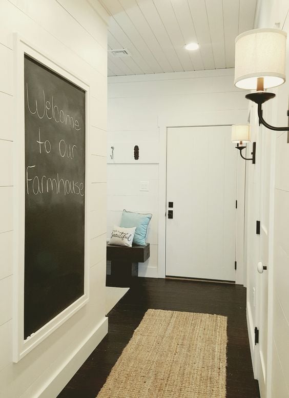 39 Tips to Decorate a Mudroom on a Budget; Learn how to transform your mudroom into a warm and inviting space that you will love!  - chalkboard wall in mudroom