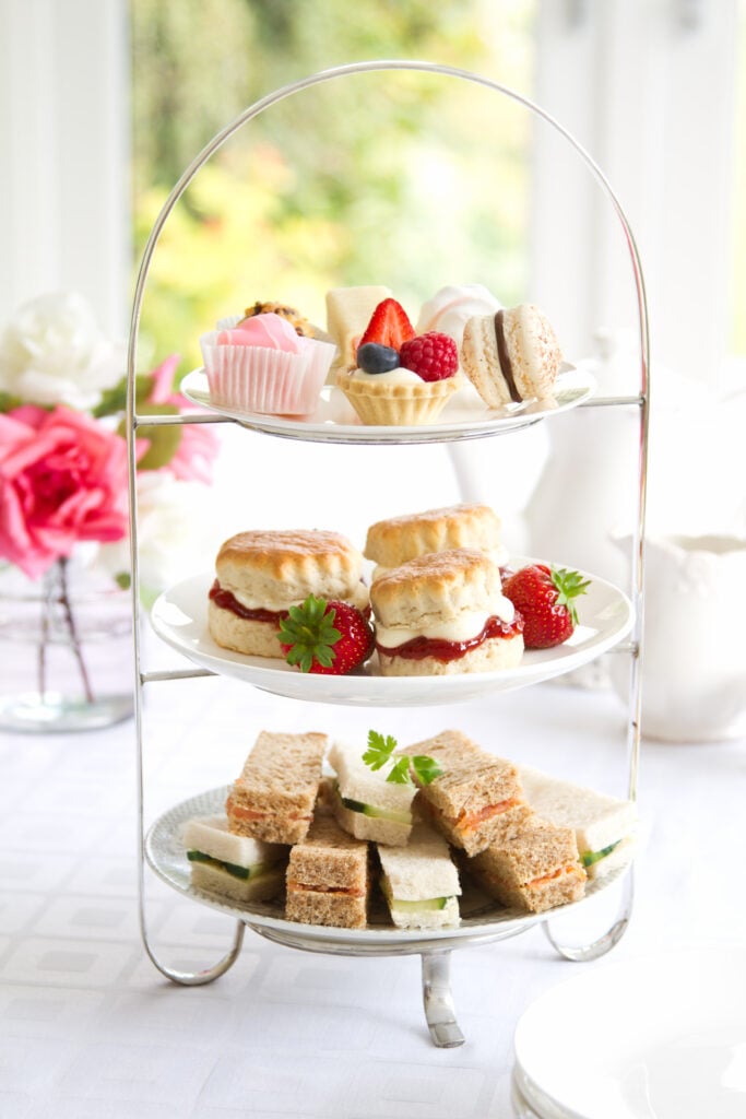 Traditional afternoon tea served with scones - How to Throw a High Tea Party with Food Ideas; Afternoon tea party food ideas and inspiration!