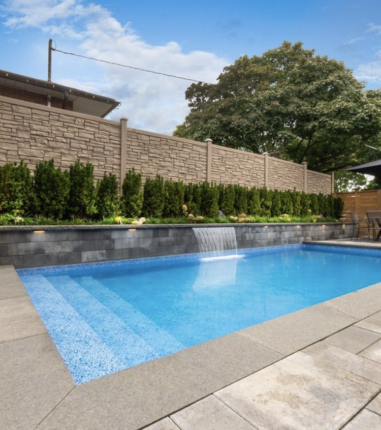 Beautiful Hillside Pool Ideas with Retaining Walls; pools on hill design with masonry stone retraining wall ideas.