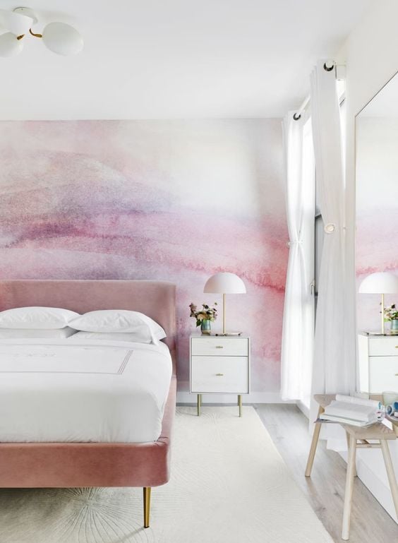 Pink and purple Ombre accent wall in the bedroom