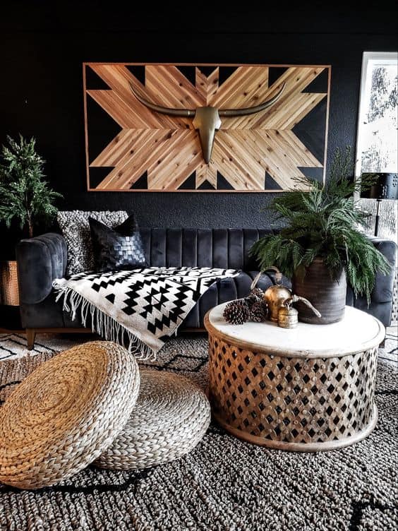 20 Beautiful Black Couch Living Room Ideas; black sofas in bohemian living rooms