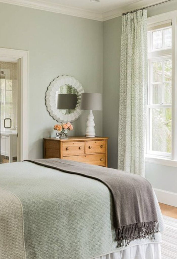 Bedroom Benjamin Moore Quiet Moments Paint Color: pale blue paint color inspiration for a tranquil and serene room.