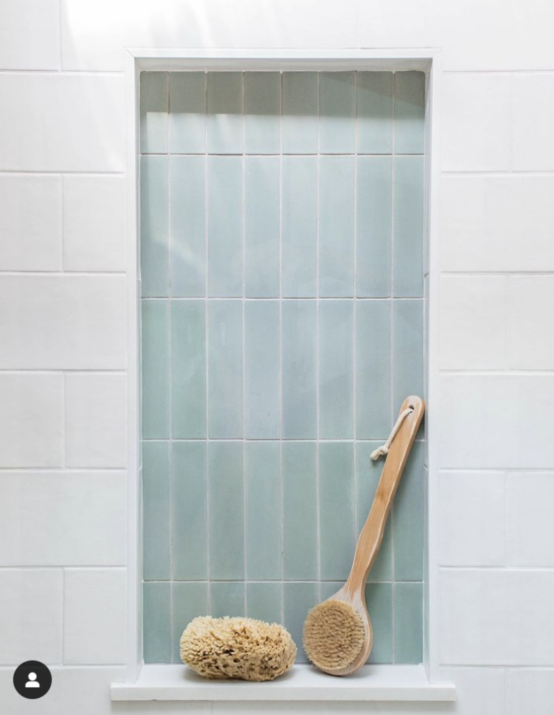 blue tile shower niche