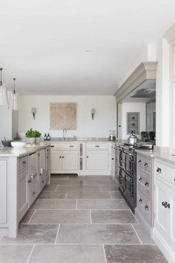 20 BEST Modern Farmhouse Flooring Ideas; large stone tile in the kitchen