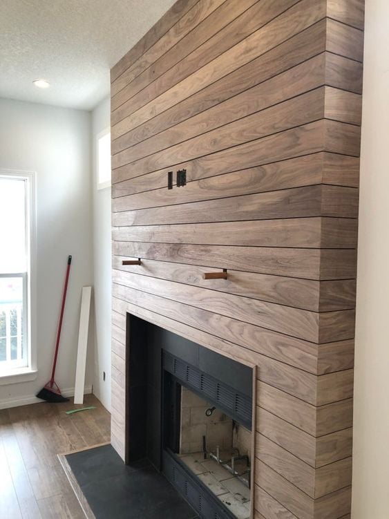 Natural Wood Shiplap Fireplace