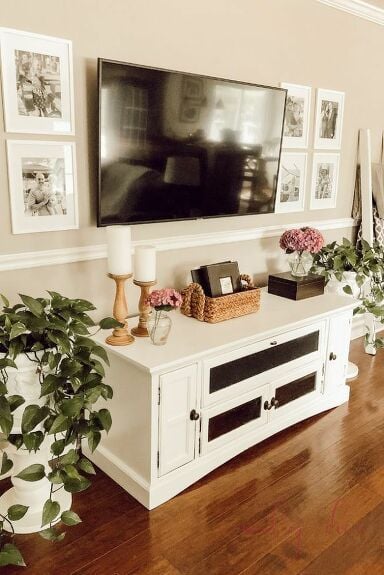 40 TV Stand Decor Ideas to Elevate Your Living Room; Here are ways you can decorate your TV stand to make watching TV that much more enjoyable!