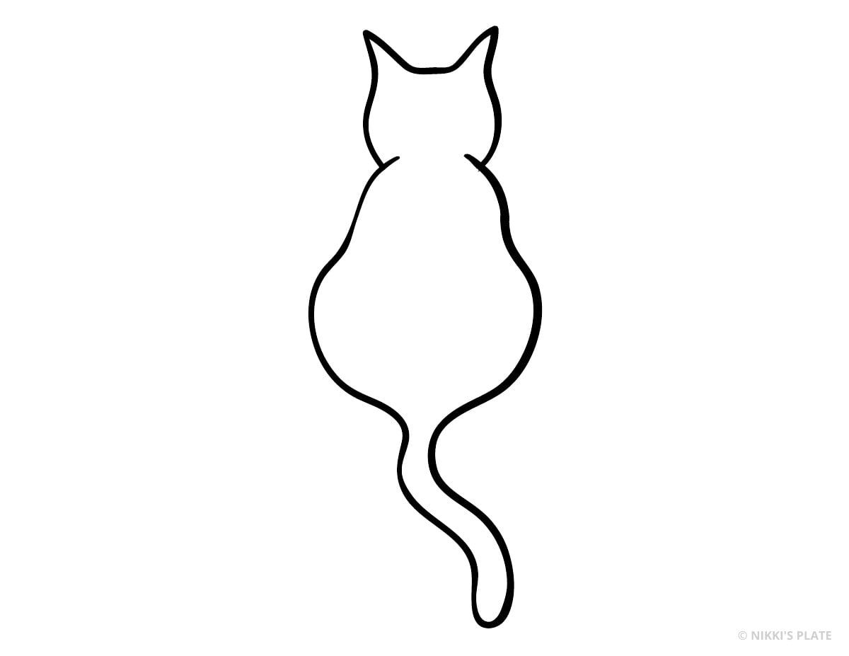 Back-facing seated cat with long tail printable pumpkin stencil.