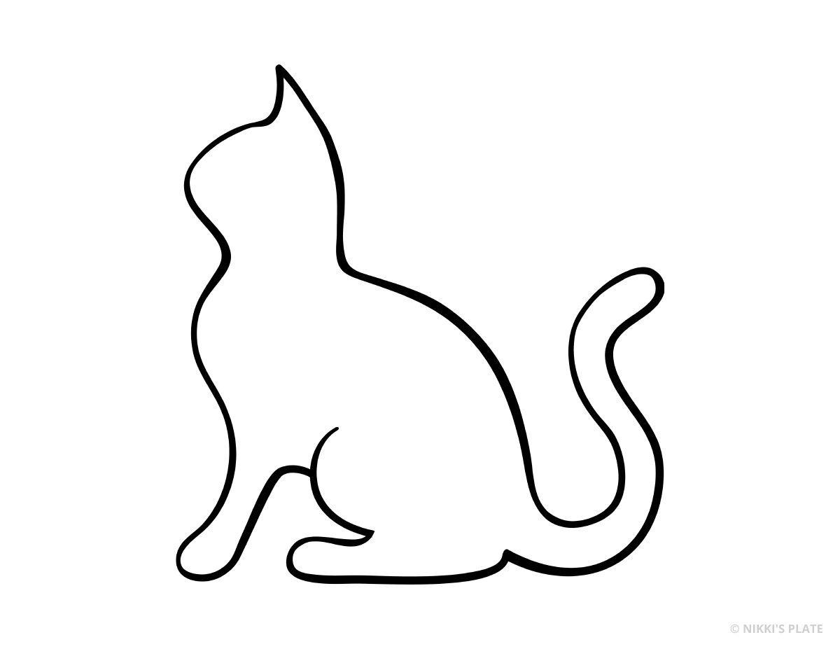 Curved seated cat with lifted tail printable pumpkin stencil outline.