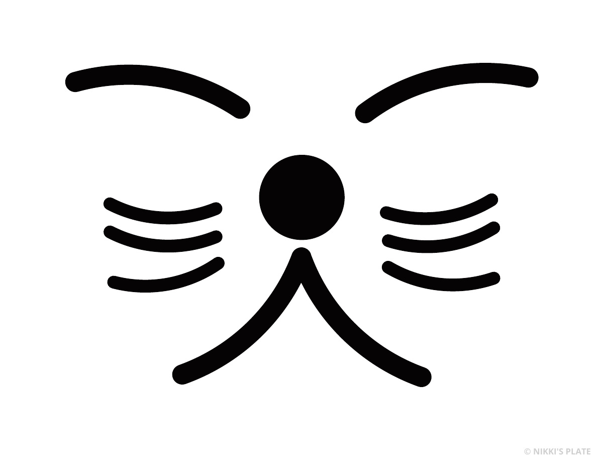 Cute cat face with a round nose and curved whiskers printable pumpkin stencil.