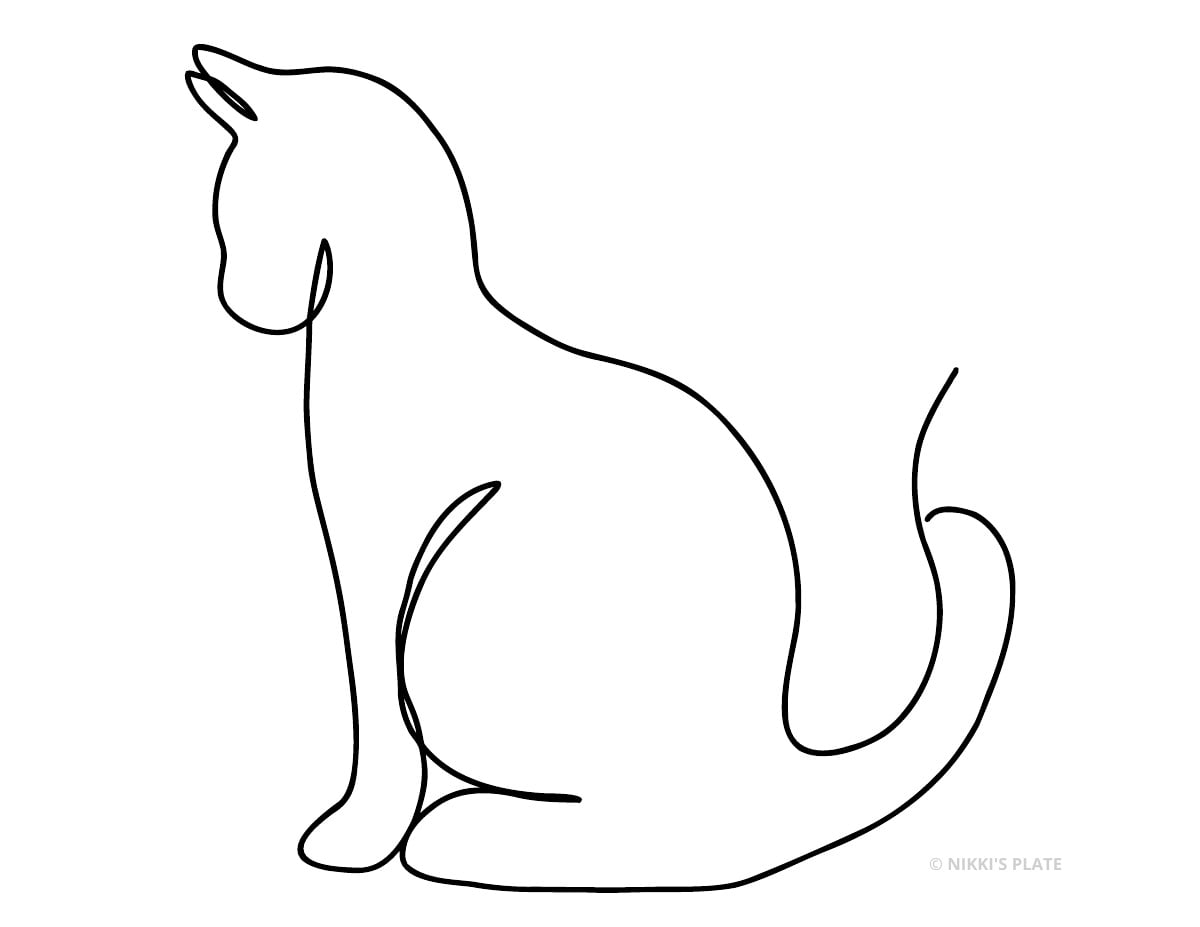 Elegant seated cat with curled tail printable pumpkin stencil.