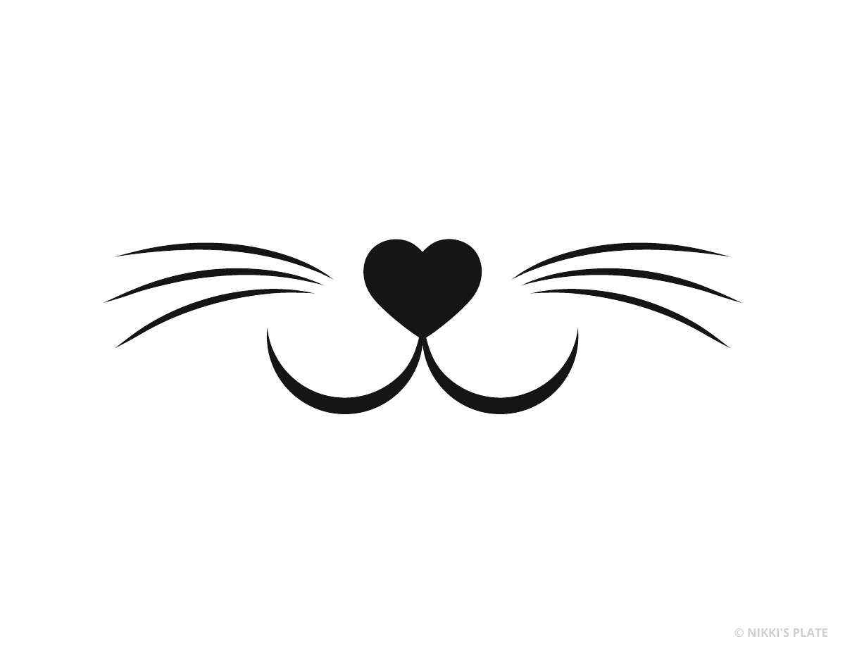 Cat face with a heart-shaped nose and whiskers printable pumpkin stencil.