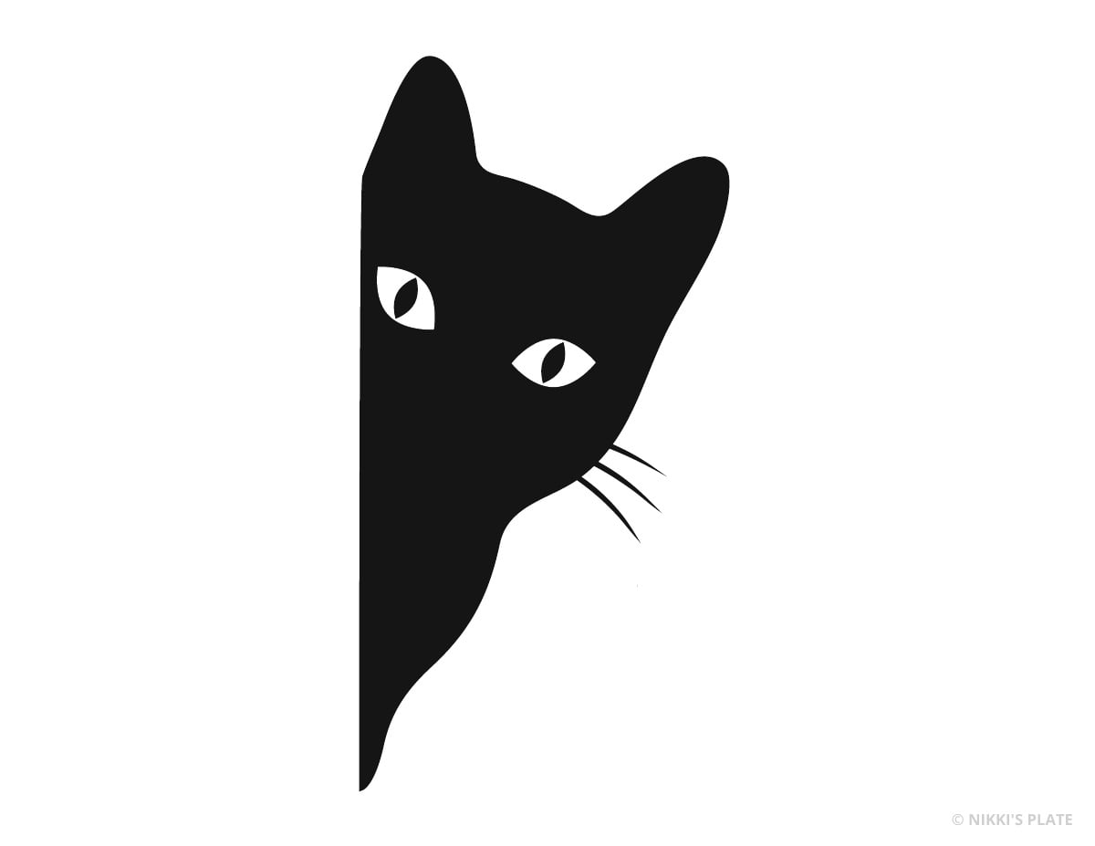 Black cat peeking from the side printable pumpkin stencil.