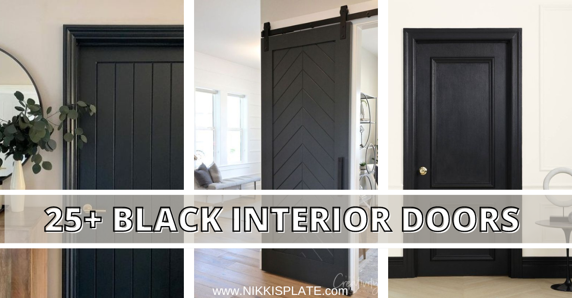 black interior doors wood floor