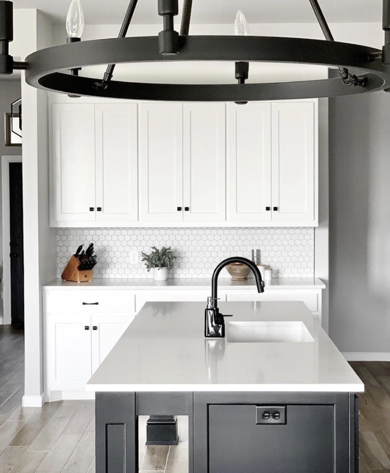 White Cabinets with Black Hardware Kitchen Ideas; white kitchen cabinets with black hardware for a beautifully classic farmhouse kitchen